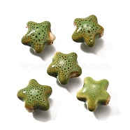 Handmade Porcelain Beads, Star, Yellow Green, 13.5x15x7.5mm, Hole: 2mm(PORC-H013-05-19)