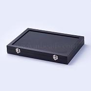 Wood Ring Displays, with Ice Plush inside and Covered with Glass, Rectangle, Black, 35x24x4.6cm(RDIS-G005-10A)