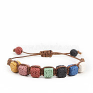 Handmade Weave Macaron Color Adjustable Dyed Natural Lava Rock Braided Bead Bracelets for Women Men, Square(RY4877-3)