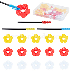NBEADS 18Pcs 3 Colors Plastic Hummingbird Feeders Replacement Flowers, Bird Feeder Tray, with 6Pcs 3 Colors Nylon Eye Lashes Cosmetic Brushes, Mixed Color, 30x30x4.5mm, Hole: 7.5mm(AJEW-NB0002-43)