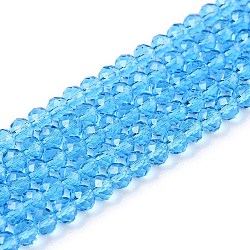 Glass Beads Strands, Faceted, Rondelle, Cyan, 3.5~3.8x3mm, Hole: 0.4mm, about 113~115pcs/strand, 12.80~12.99 inch(32.5~33cm)(EGLA-A044-T3mm-D08)