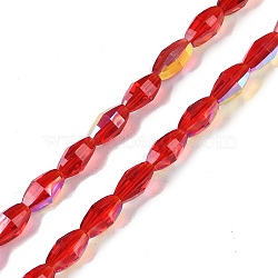 Electroplate Glass Beads Strands, AB Color Plated, Faceted, Oval, Cerise, 7x4.5mm, Hole: 0.9mm, about 60pcs/strand, 17.32''(44cm)(GLAA-Q101-03B-AB06)