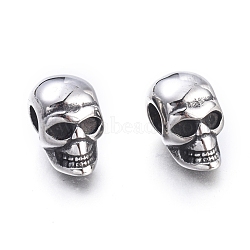 Halloween 304 Stainless Steel European Beads, Large Hole Beads, Skull Head, Antique Silver, 16x9.5x13mm, Hole: 5mm(STAS-F243-43AS)