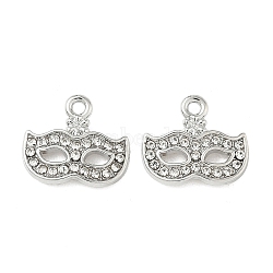 Alloy Rhinestone Pendants, Mask Charms, Platinum, 12x14x1.5mm, Hole: 1.5mm(ENAM-I073-04P-02)
