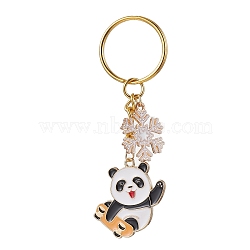 Snowflake & Panda Alloy Enamel Pendant Keychains, with Iron Split Key Rings, Golden, 8.1cm, Pendant: 29x27x1.5mm(KEYC-JKC00630-04)