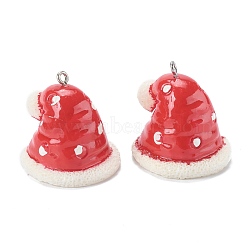Resin Pendants, with Platinum Piated Iron Peg Bail, for Christmas'Day, Christmas Hat, Red, 29.5x30x28mm, Hole: 2mm(RESI-M021-07)