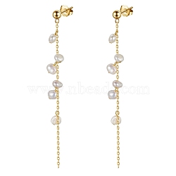 Natural Pearl Ear Studs, Tassel Dangle Earrings for Women, with 925 Sterling Silver Findings and S925 Stamp, Nuggets, Real 14K Gold Plated, 75mm(EJEW-P231-10G)