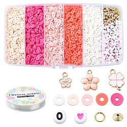 Handmade Polymer Clay Heishi Beads DIY Jewelry Set Kits, Pink(DIY-YW0009-51A)