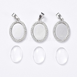 DIY Pendant Making, with Alloy & Rhinestone Pendant Cabochon Settings and Transparent Oval Glass Cabochon, Platinum, Cabochon Setting: 26.5x18.5mm, Glass: 18x13x4~5mm(DIY-X0293-21P)