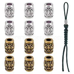 Nbeads 12Pcs 2 Colors Alloy European Beads, Large Hole Beads, Column with Pi Xiu, Mixed Color, 16.5x11.5x13.5mm, Hole: 5.5mm, 6pcs/color(PALLOY-NB0003-96)