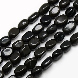 Natural Obsidian Nuggets Beads Strands, Tumbled Stone, Black, 8~12x8~12mm, Hole: 1mm, about 34~36pcs/strand, 15.5 inch(X-G-L154-16)