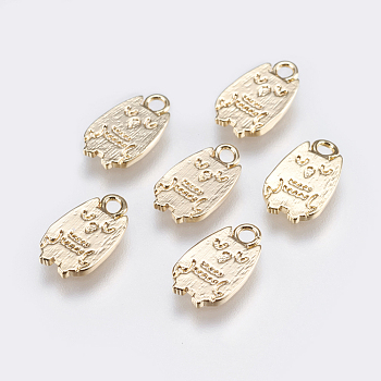 Brass Charms, Owl, Real 18K Gold Plated, 11.5x7x1mm, Hole: 1.2mm