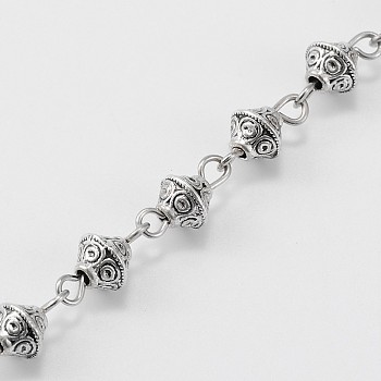 Handmade Tibetan Style Alloy Bicone Beads Chains for Necklaces Bracelets Making, with Iron Eye Pin, Unwelded, Antique Silver, 39.3 inch
