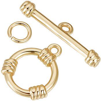 10Pcs Rack Plating Brass Toggle Clasps, Long-Lasting Plated, Ring, Cadmium Free & Lead Free, Real 18K Gold Plated, Ring: 15x12.5x3mm, Hole: 1.4mm, Bar: 20x5x3mm