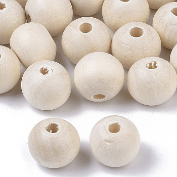 Unfinished Natural Wood Beads, Waxed Wooden Beads, Smooth Surface, Round, Floral White, 10mm, Hole: 2.5mm