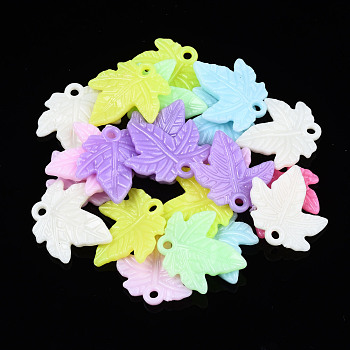 Opaque Acrylic Beads, Maple Leaf, Mixed Color, 21.5x20x2.5mm, Hole: 1.8mm, about 1300pcs/500g