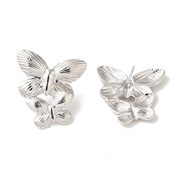 Rack Plating Butterfly Brass Stud Earrings, Cadmium Free & Lead Free, Long-Lasting Plated, Platinum, 27.5x24mm