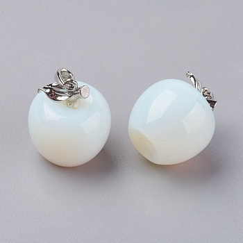 Opalite Pendants, with Alloy Finding, Apple, Platinum, 23x20mm, Hole: 2.5x5mm