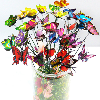 Butterfly Plastic Decorative Garden Stake, Ground Insert Decor, for Yard, Lawn, Garden Decoration, Mixed Color, 250x45mm