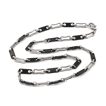 201 Stainless Steel Oval Links Chain Necklace, with 304 Stainless Steel Clasps, Stainless Steel Color, Black, 23.50 inch(59.7cm), Link: 15.5x5.5x1.5mm and 14x5.5x1.5mm