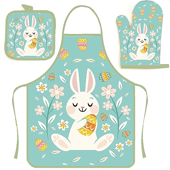 Easter Theme Polyester Sleeveless Apron and Gloves, with Double Shoulder Belt, Turquoise, 800x600mm