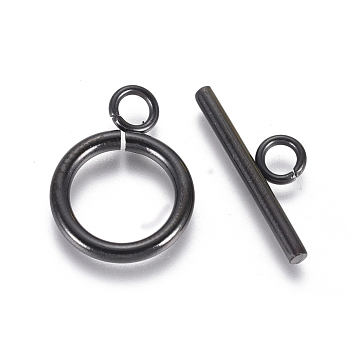 304 Stainless Steel Toggle Clasps, Ring, Electrophoresis Black, Ring: 19x14x2mm, Bar: 20x7x2mm, Hole: 3mm