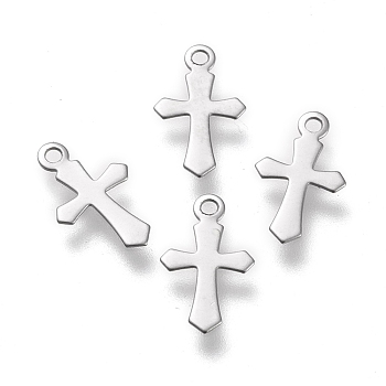 304 Stainless Steel Pendants, Laser Cut, Cross, Stainless Steel Color, 11.5x7x0.3mm, Hole: 1.2mm