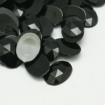 Imitation Taiwan Acrylic Rhinestone Cabochons, Faceted, Flat Back Oval, Black, 25x18x6mm, about 200pcs/bag