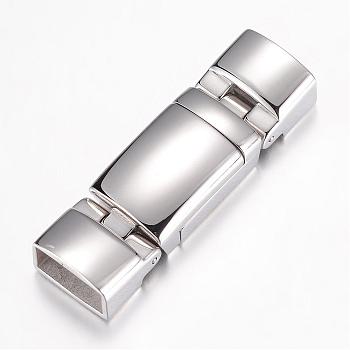 304 Stainless Steel Magnetic Clasps with Glue-in Ends, Rectangle, Stainless Steel Color, 42x13x8mm, Hole: 5.5x10.5mm