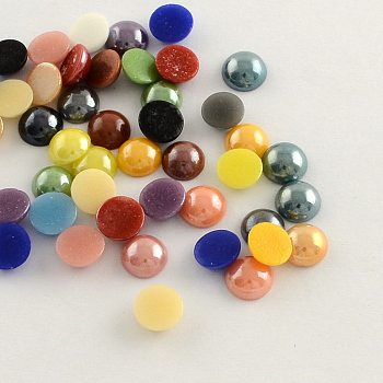 Pearlized Plated Opaque Glass Cabochons, Half Round/Dome, Mixed Color, 5.5x3mm