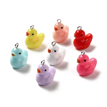 Acrylic Pendants, with Iron Ring, Duck, Mixed Color, 20~21.5x16.5x13mm, Hole: 2mm