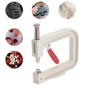 Manual Round Pearl Fixing Machine, DIY Handmade No Hole Pearl Setting Machine, for Garments, Clothes Decoration, Floral White, 15x16.5x2cm