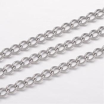 304 Stainless Steel Curb Chains, Twisted Chains, Unwelded, for Jewelry Making, Stainless Steel Color, 4x3x0.6mm