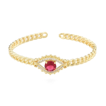 Cubic Zirconia Horse Eye Open Cuff Bangle, Real 18K Gold Plated Brass Jewelry for Women, Cerise, Inner Diameter: 2x2-3/8 inch(5.2x6.1cm)