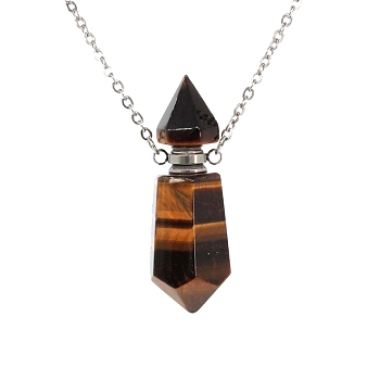 Natural Tiger Eye Bullet Perfume Bottle Necklaces, with Alloy Cable Chains, 17.72 inch(45cm)