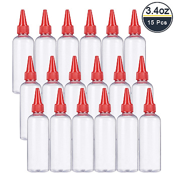 Plastic Empty Bottle for Liquid, Pointed Mouth Top Cap, Red, 15.3x3.9cm, Capacity: 100ml, 15pcs/set