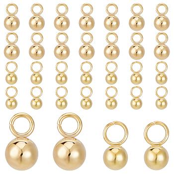 60Pcs 2 Sizes Ion Plating(IP) 304 Stainless Steel Sphere Charms, Round Ball, Golden, 6~7x3~4mm, Hole: 2mm, 30pcs/size