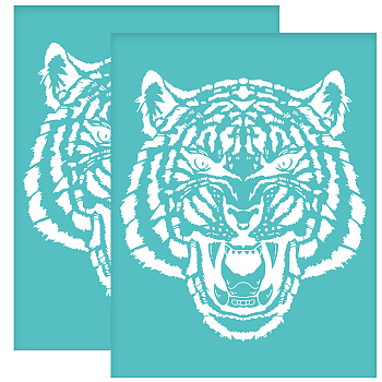 Self-Adhesive Silk Screen Printing Stencil, for Painting on Wood, DIY Decoration T-Shirt Fabric, Turquoise, Tiger Pattern, 280x220mm