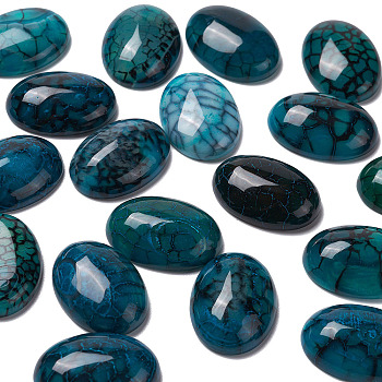 Natural Dragon Veins Cabochons, Flat Back, Oval, Dyed, Marine Blue, 25x18x6.5mm