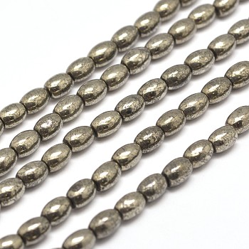Natural Pyrite Rice Beads Strands, 8x6mm, Hole: 1mm, about 50pcs/strand, 15.7 inch