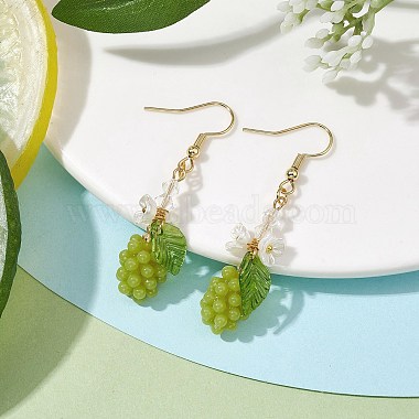 boucles d’oreilles pendantes en résine de fruit de raisin vert jaune(EJEW-JE05646)-2