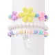 3Pcs 3 Style Acrylic Flower Beaded Stretch Bracelets Set with Bear Charms for Kids(BJEW-JB09106)-1