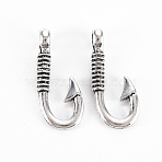 Tibetan Style Alloy Pendants, Fish Hook Pendants, Cadmium Free & Lead Free, Antique Silver, 24x11x4.5mm, Hole: 2.5mm(PALLOY-S120-254-RS)