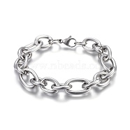 304 Stainless Steel Cross Chain Bracelets, with Lobster Claw Clasps, Stainless Steel Color, 8-1/4 inch(21cm), link: 20x13x3mm and 16x12x3mm(BJEW-L634-11P)