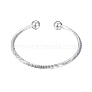 304 Stainless Steel Torque Cuff Bangles, Round, Stainless Steel Color, 2-1/8 inch(53mm)(BJEW-G584-51P)