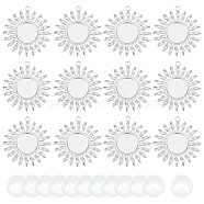 12Pcs 304 Stainless Steel Pendant Cabochon Settings, Sun, with 12Pcs Transparent Glass Cabochons, Stainless Steel Color, Tray: 15mm, 38x35x2.5mm, Hole: 3mm(DIY-UN0005-09)