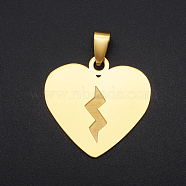 201 Stainless Steel Pendants, with Stainless Steel Snap On Bails, Split Heart, Golden, 29x30x1mm, Hole: 4x8.5mm(STAS-T056-DA028)