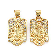 Brass Micro Pave Cubic Zirconia Pendants, Nickel Free, Rectangle with Virgin, Real 16K Gold Plated, 22.5x13x2mm, Hole: 3x5mm(KK-Q252-055-NF)