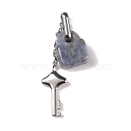 Natural Blue Spot Jasper Pendants, with Stainless Steel Color Tone 304 Stainless Steel Key & Chain, 49x12.5x7.5mm, Hole: 9.5x3.5mm, Lock: 15.5x12x6.5mm, Key: 18x10x2.5mm(G-B027-03C)