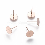 304 Stainless Steel Stud Earring Findings, Flat Round, Rose Gold, 8x0.3mm, Pin: 0.7mm(STAS-H436-24RG-8mm)